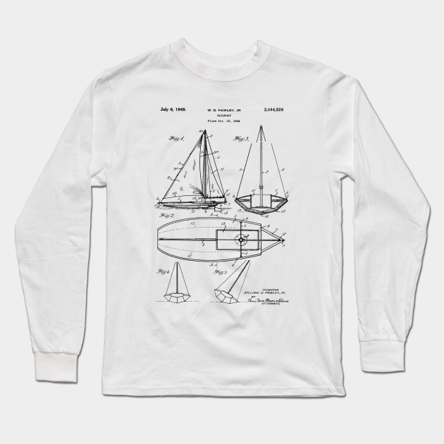 Yachting Patent Print 1947 Long Sleeve T-Shirt by MadebyDesign